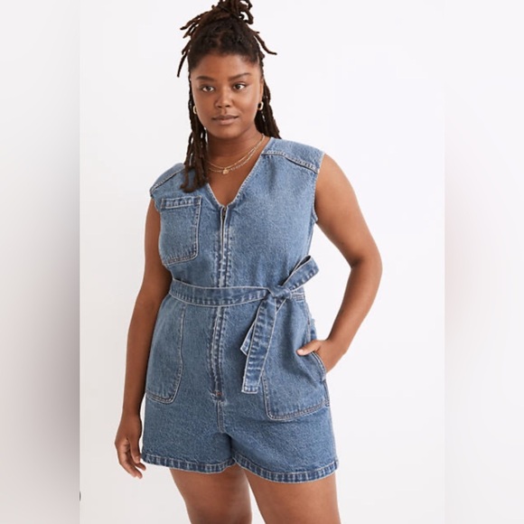 MADEWELL Size 14 Zip-Front Romper: TENCEL Denim Edition - Picture 1 of 9
